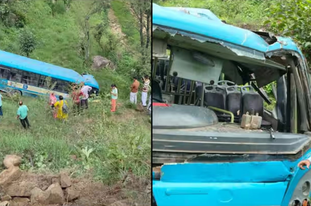 HRTC Bus Falls into Gorge Near Sarkaghat